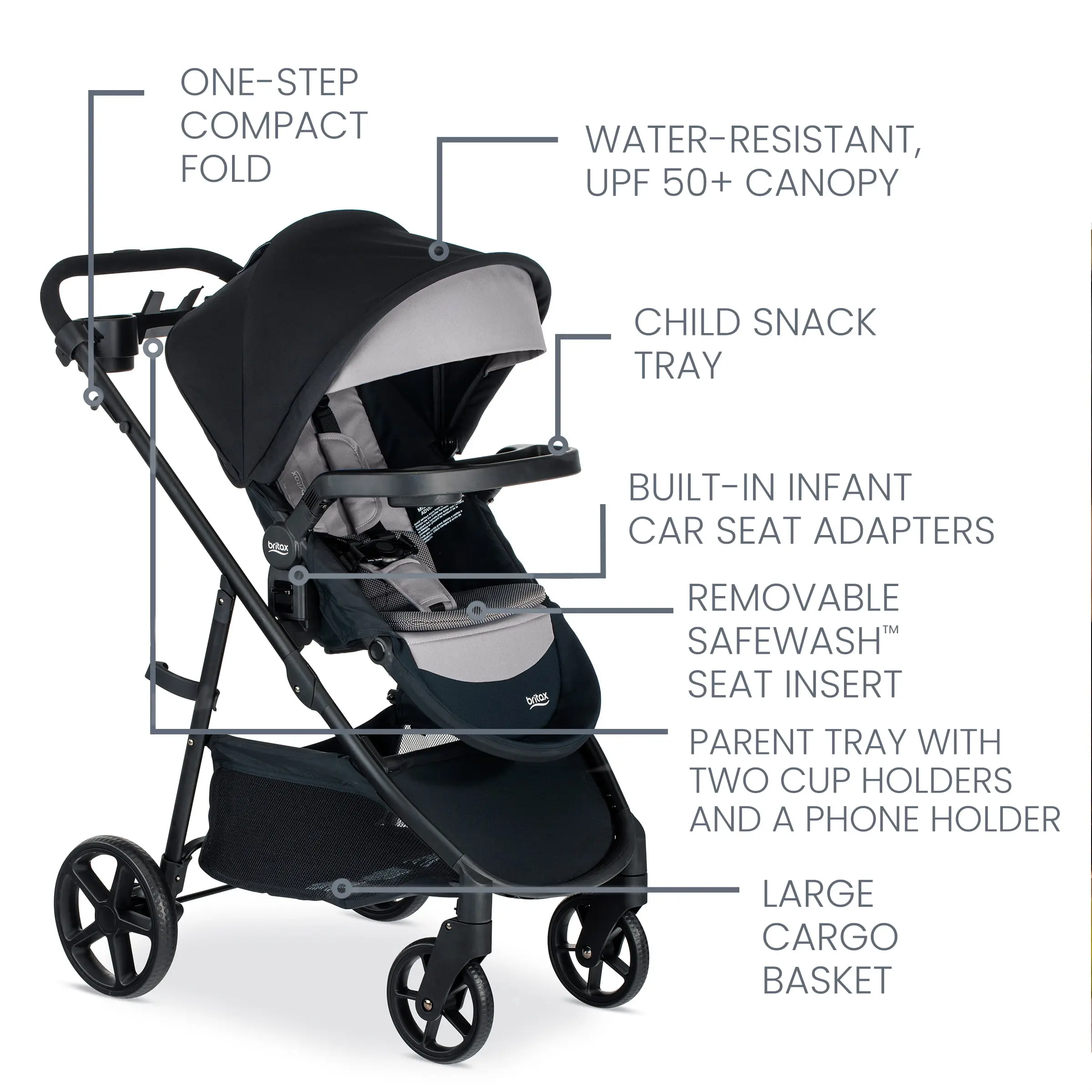 Britax Brook+ Modular Baby Stroller, Infant Stroller With 4 Ways to Stroll, Graphite Onyx - Image 4