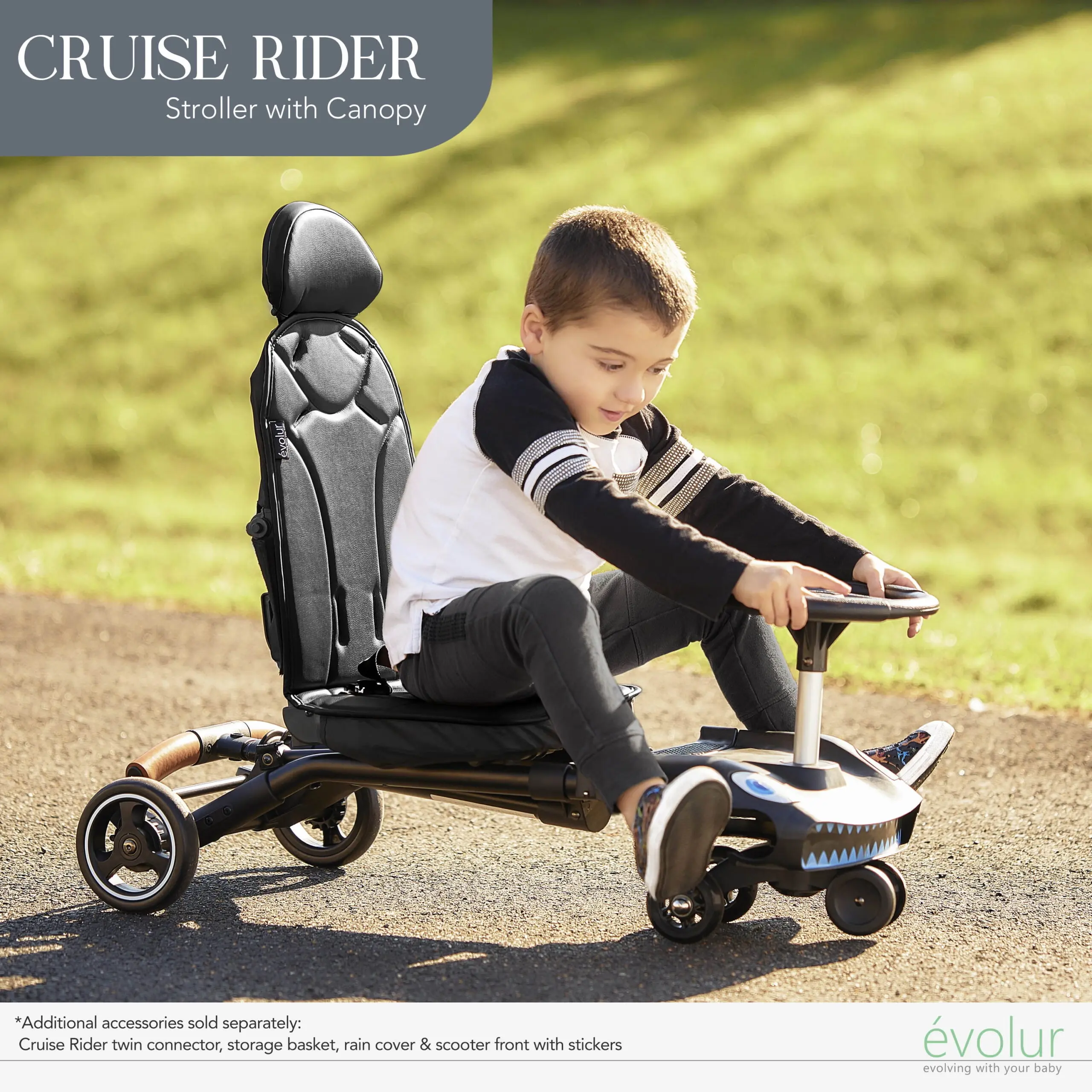 Evolur Cruise Rider Stroller with Canopy, Easy to Carry Travel Stroller, Noir Black - Image 3