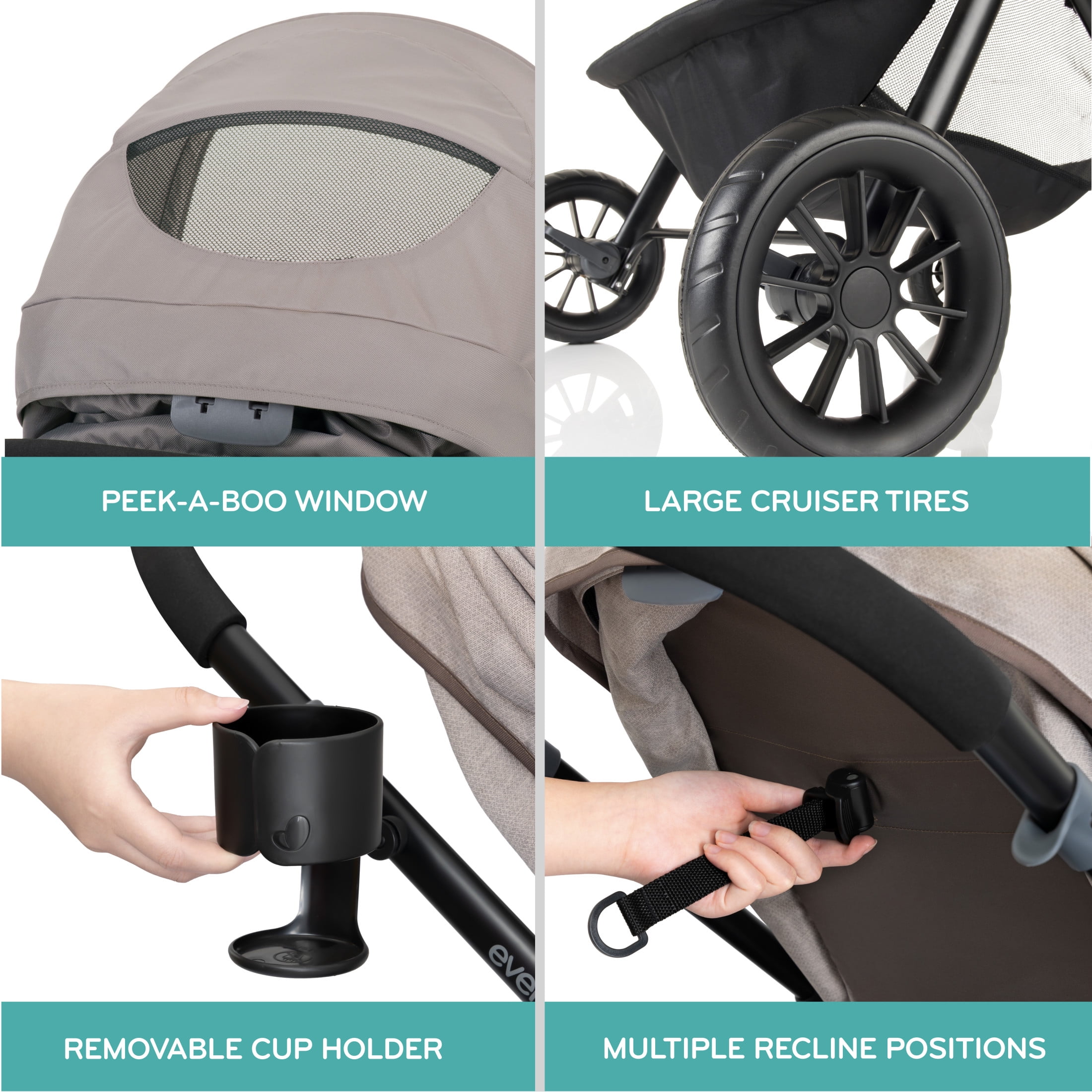 Evenflo Pivot Modular Travel System with LiteMax Preemie and Infant Car Seat (Desert Tan) - Image 6