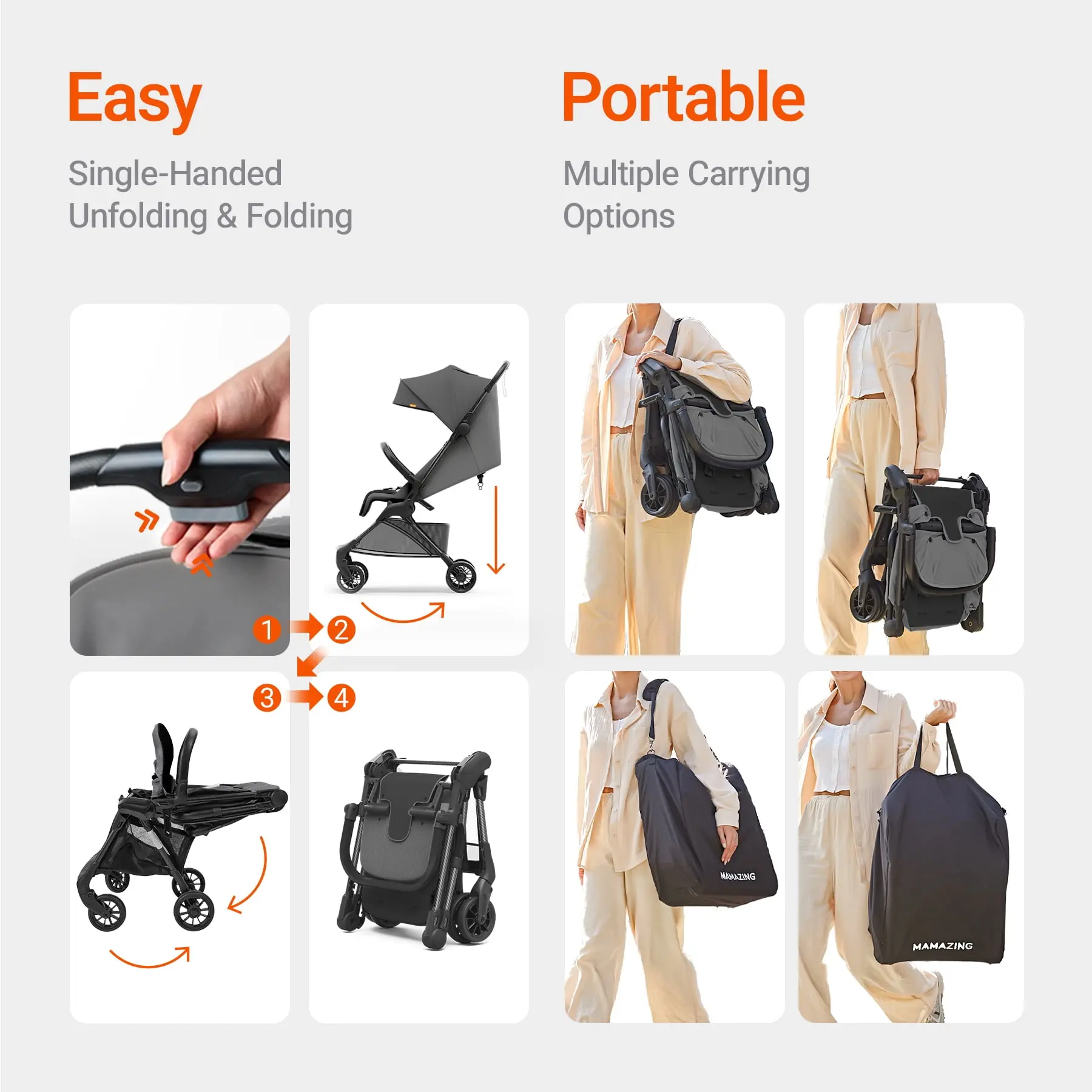 Mamazing Ultra Air X Lightweight Baby Stroller for Airplane Travel, 9.9 lbs, Ultra-Compact, Light & Strong, Age Group: Infant, Single, Black - Image 4