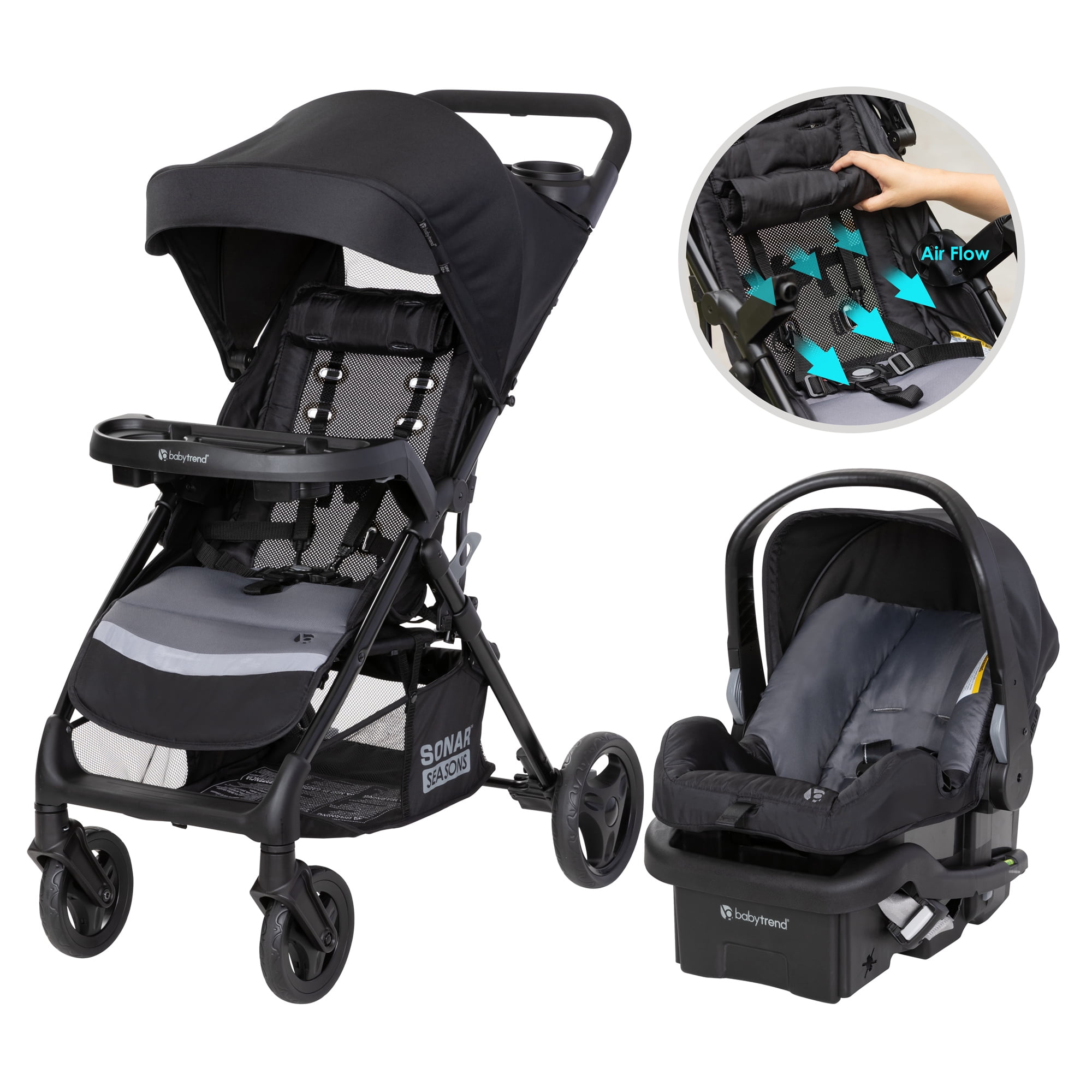 Baby Trend Sonar Seasons Travel System with Airflow and EZ-Lift Infant Car Seat, Black