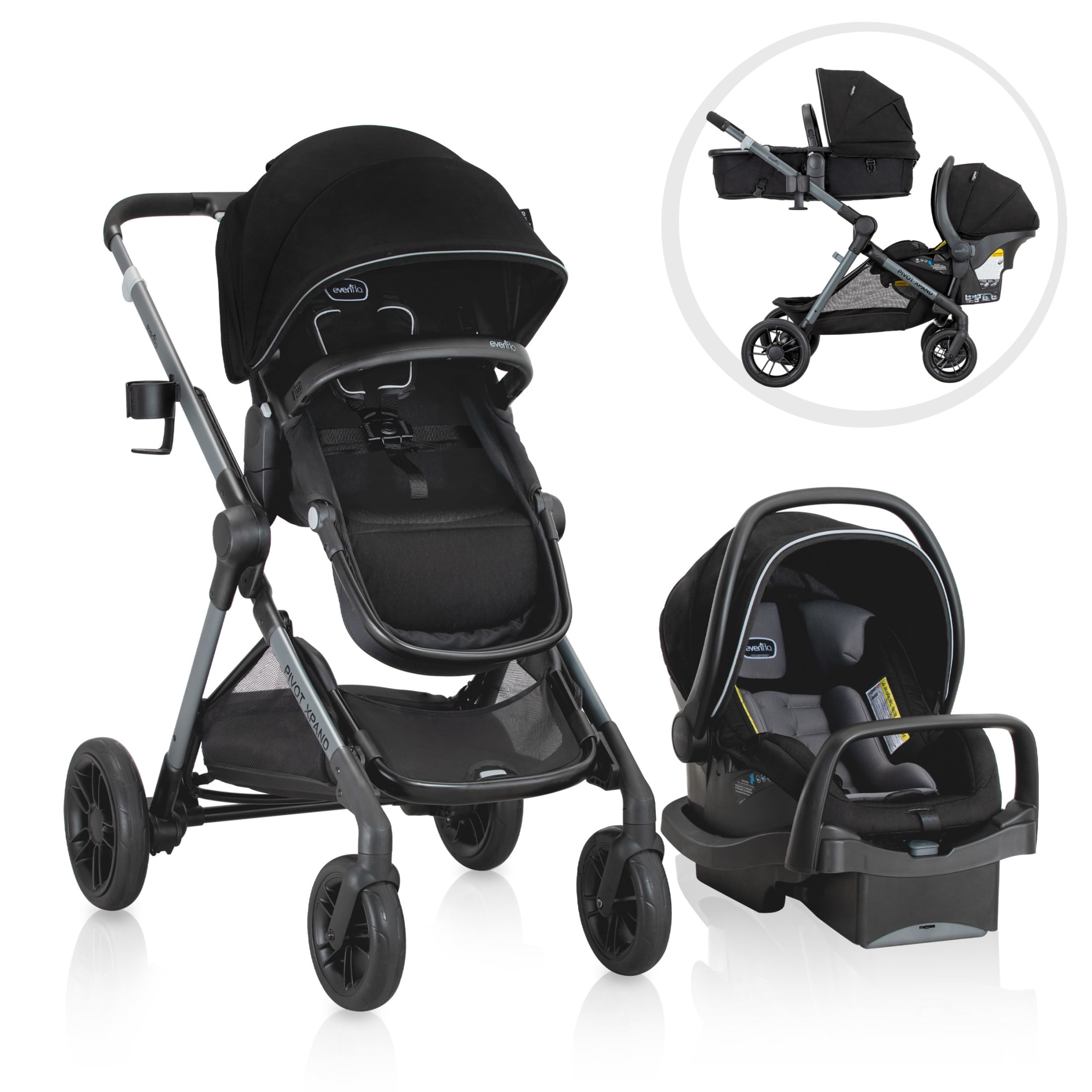 Evenflo Pivot Xpand Travel System with LiteMax Preemie and Infant Car Seat (Ayshire Black)