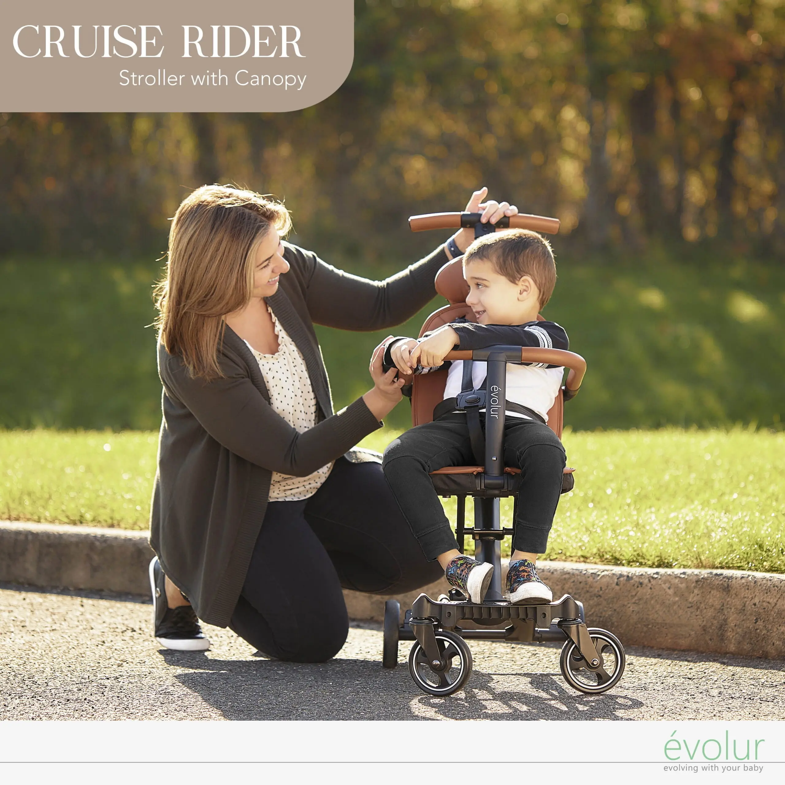 Evolur Cruise Rider Stroller with Canopy, Easy to Carry Travel Stroller, Cognac - Image 2