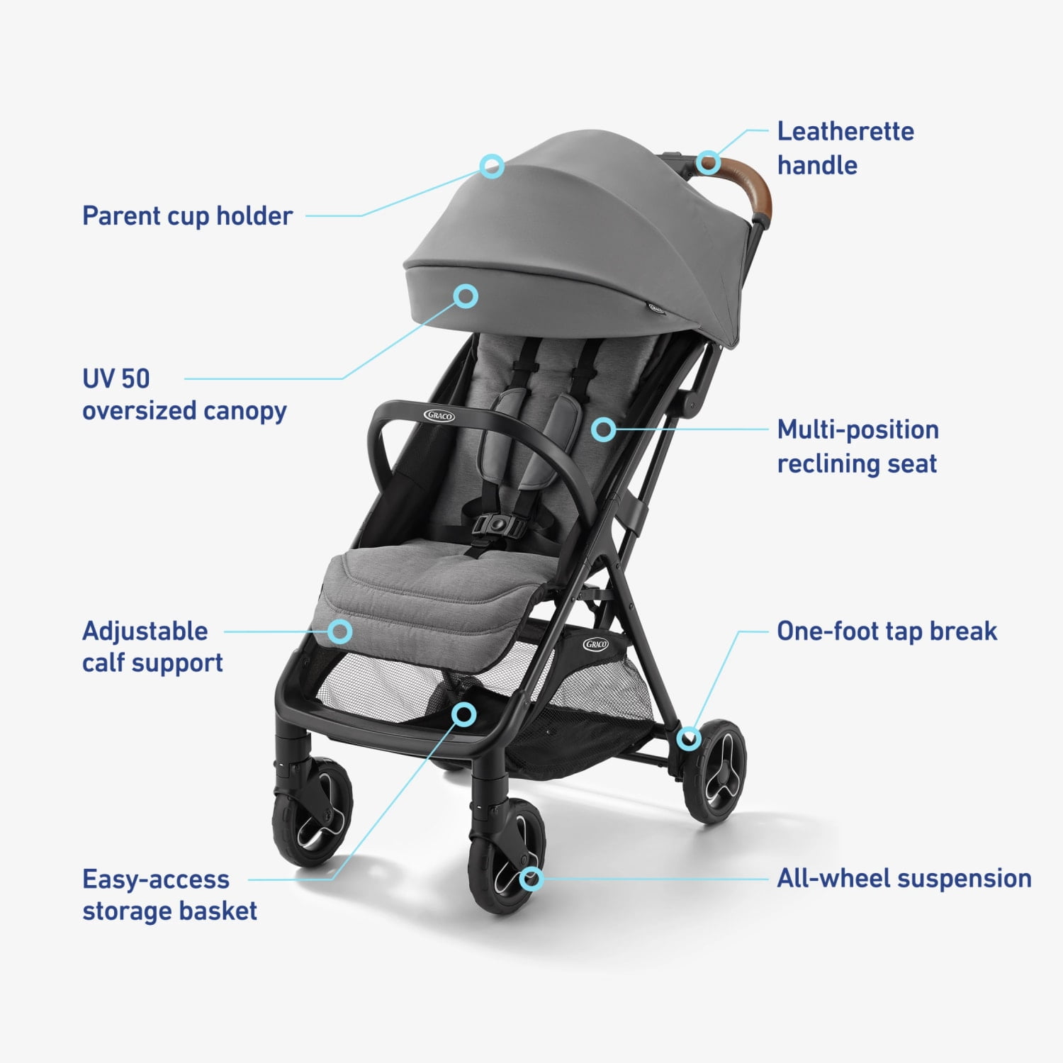 Graco Ready2Jet Compact Stroller, Kingston, Grey - Image 7