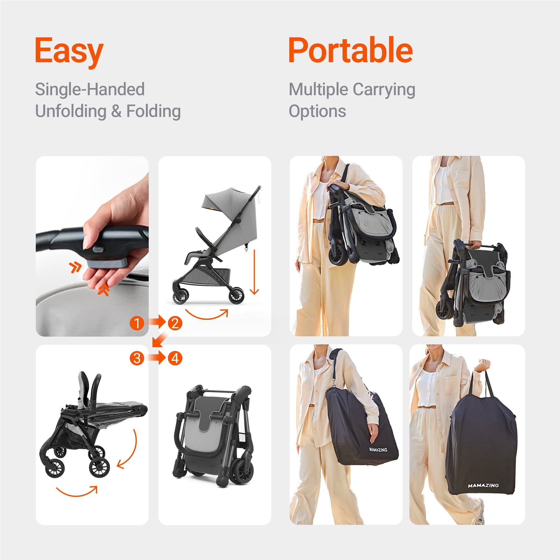 Mamazing Ultra Air X Lightweight Baby Stroller for Airplane Travel, 9.9 lbs, Ultra-Compact, Light & Strong, Age Group: Infant, Single, Grey - Image 3