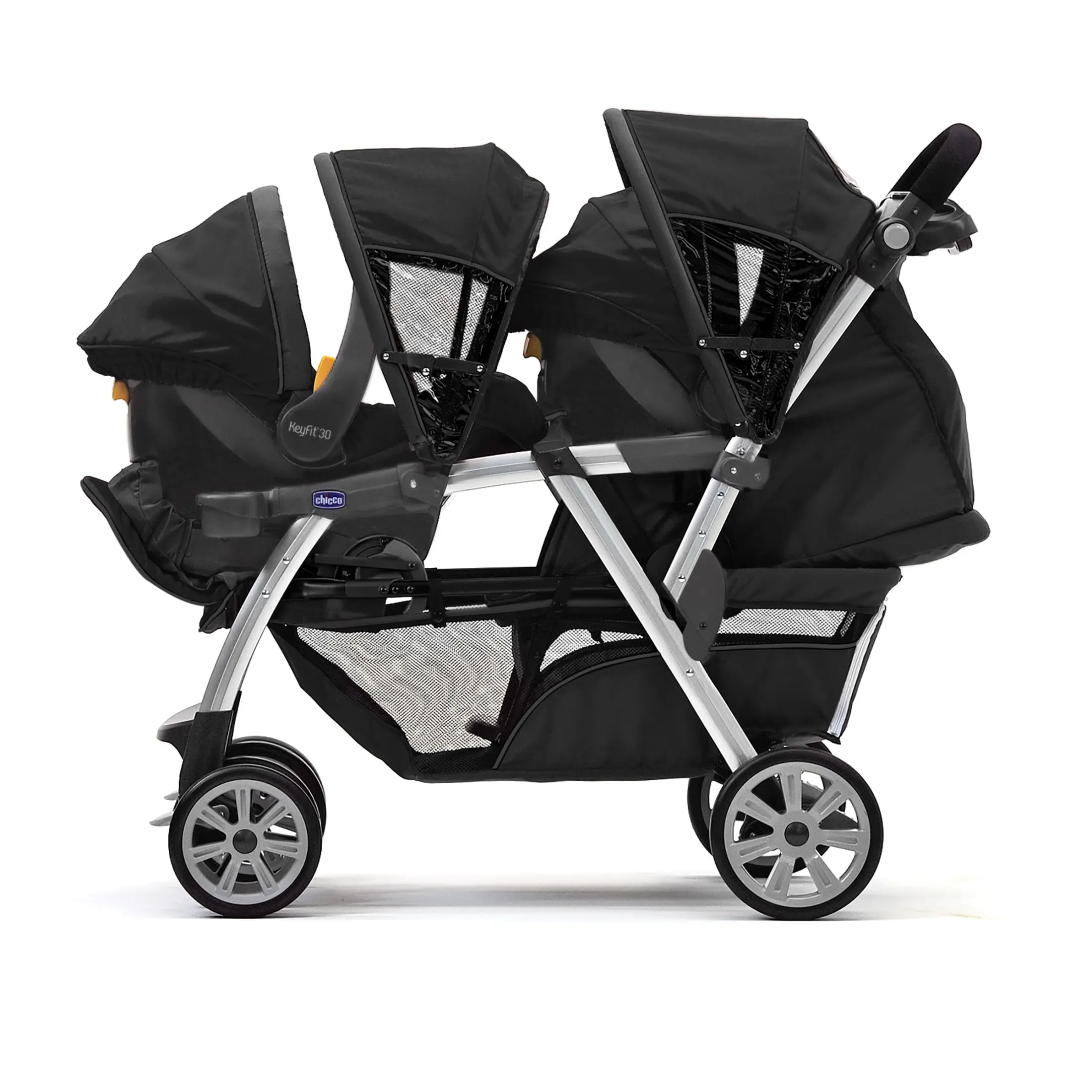Chicco Cortina Together Double Stroller for Infants and Toddlers - Minerale (Black/Silver), New - Image 3