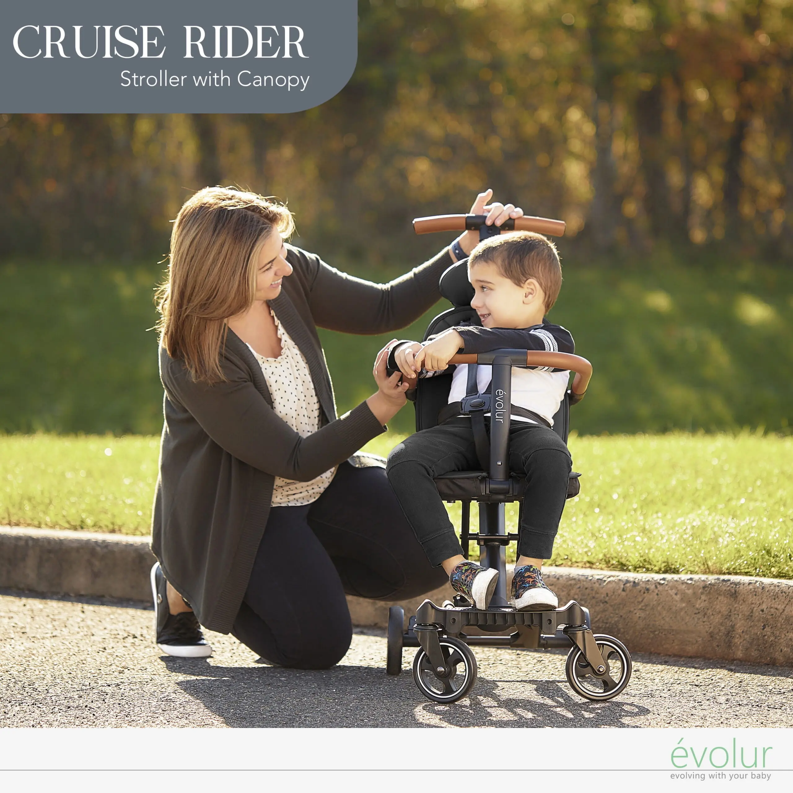 Evolur Cruise Rider Stroller with Canopy, Easy to Carry Travel Stroller, Noir Black - Image 2